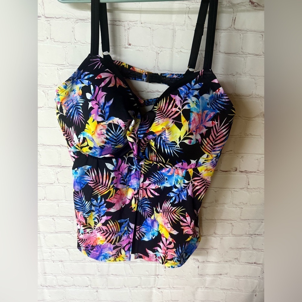 NWT Swimsuits For All Faux Flyaway Tropical Print Top Tankini Pink Blue Black 22 - Picture 4 of 10